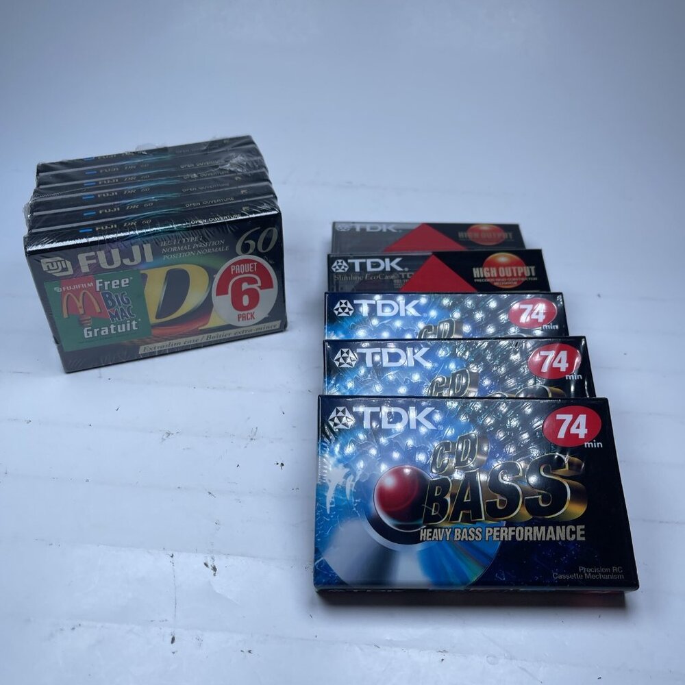 BIG LOT of 11 New Sealed TDK D90, DC BASS 74 Fuji DR-60  Cassette Tapes
